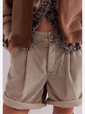 Free People We The Free Cammie Slouchy Corduroy Shorts in vintage khaki new nwt